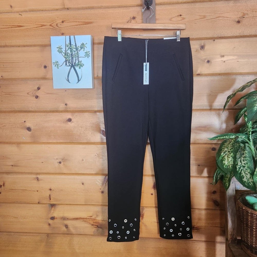 Chico's NWT So Slimming Juliet Grommet Hem Ponte Ankle Pants Stretch Knit Sz 1/8